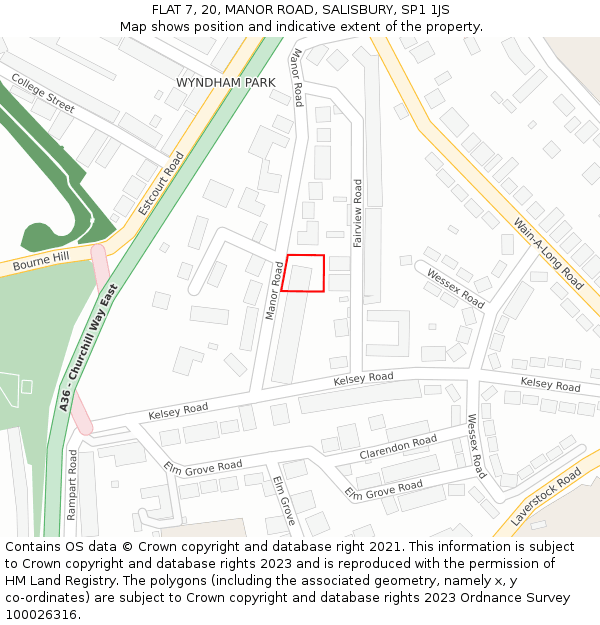 FLAT 7, 20, MANOR ROAD, SALISBURY, SP1 1JS: Location map and indicative extent of plot