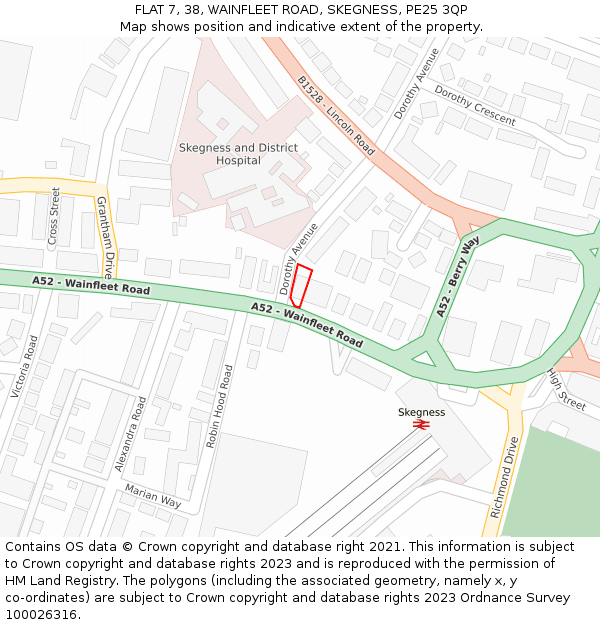 FLAT 7, 38, WAINFLEET ROAD, SKEGNESS, PE25 3QP: Location map and indicative extent of plot