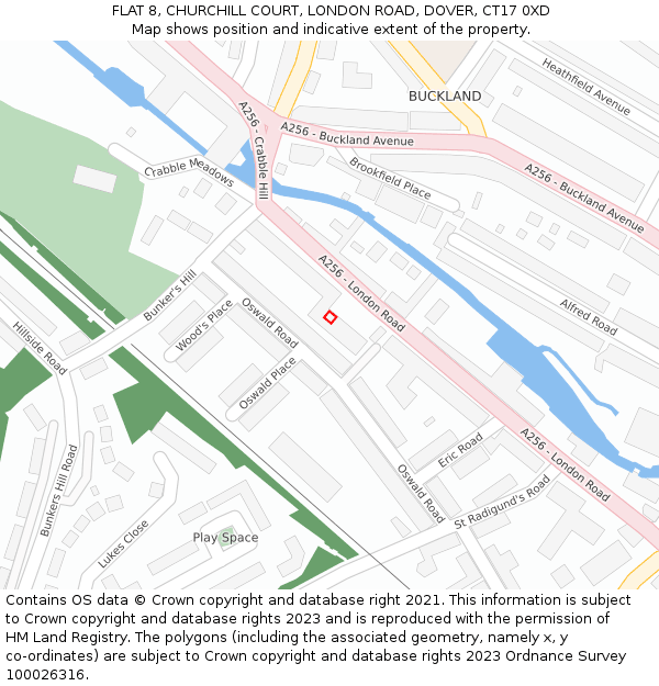 FLAT 8, CHURCHILL COURT, LONDON ROAD, DOVER, CT17 0XD: Location map and indicative extent of plot
