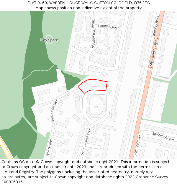 FLAT 9, 60, WARREN HOUSE WALK, SUTTON COLDFIELD, B76 1TS: Location map and indicative extent of plot