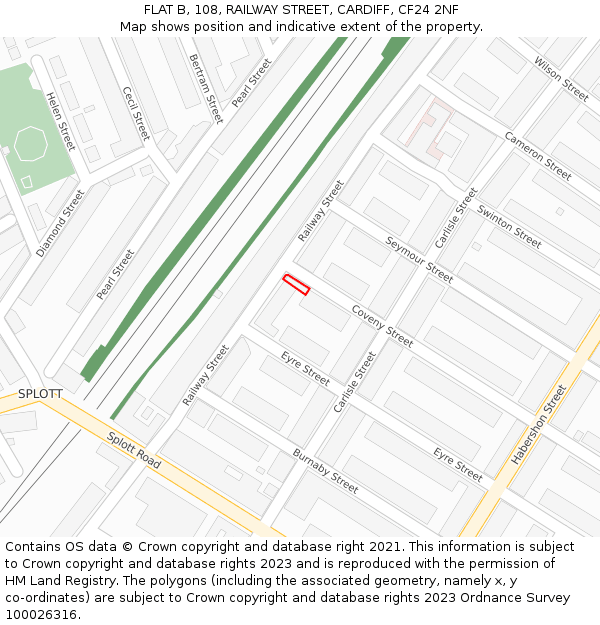 FLAT B, 108, RAILWAY STREET, CARDIFF, CF24 2NF: Location map and indicative extent of plot