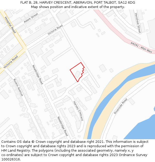 FLAT B, 28, HARVEY CRESCENT, ABERAVON, PORT TALBOT, SA12 6DG: Location map and indicative extent of plot