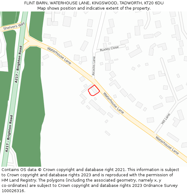 FLINT BARN, WATERHOUSE LANE, KINGSWOOD, TADWORTH, KT20 6DU: Location map and indicative extent of plot