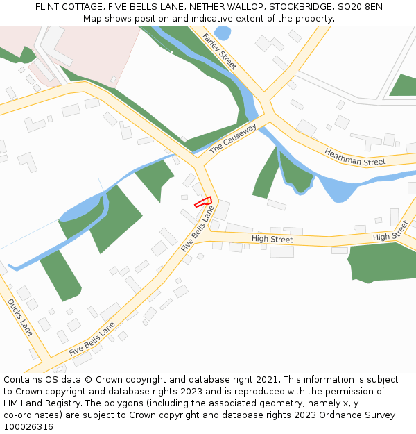 FLINT COTTAGE, FIVE BELLS LANE, NETHER WALLOP, STOCKBRIDGE, SO20 8EN: Location map and indicative extent of plot