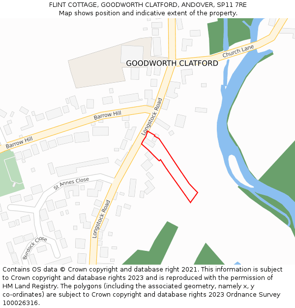 FLINT COTTAGE, GOODWORTH CLATFORD, ANDOVER, SP11 7RE: Location map and indicative extent of plot