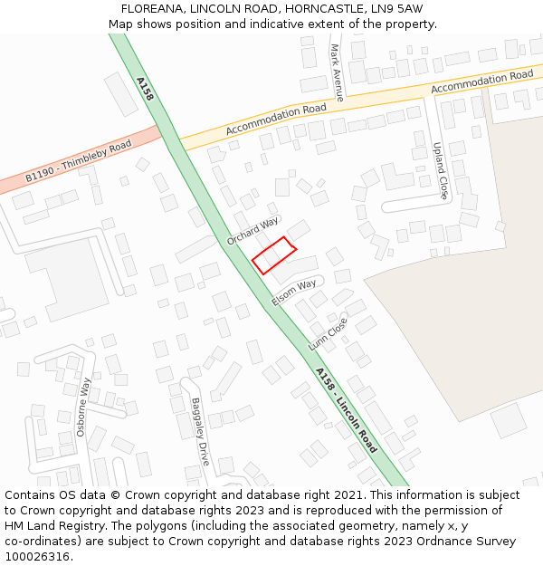 FLOREANA, LINCOLN ROAD, HORNCASTLE, LN9 5AW: Location map and indicative extent of plot