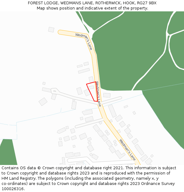 FOREST LODGE, WEDMANS LANE, ROTHERWICK, HOOK, RG27 9BX: Location map and indicative extent of plot