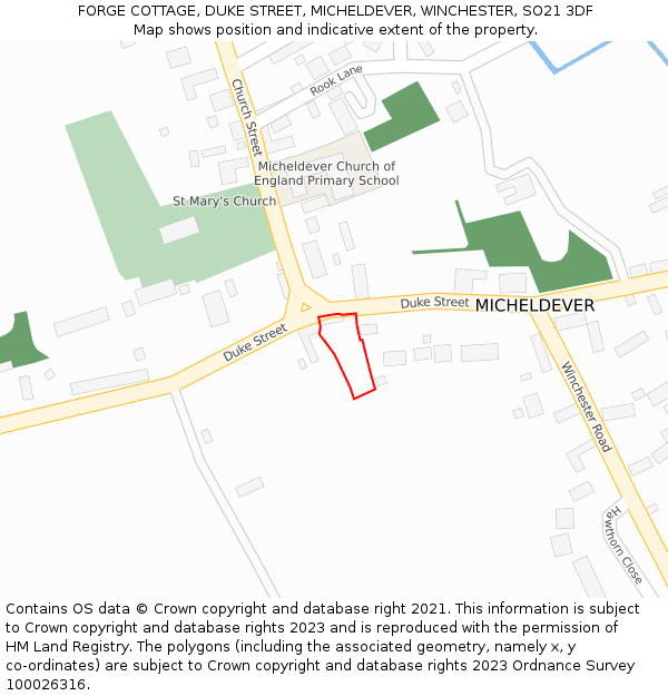 FORGE COTTAGE, DUKE STREET, MICHELDEVER, WINCHESTER, SO21 3DF: Location map and indicative extent of plot