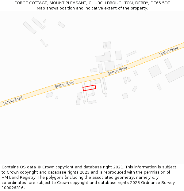 FORGE COTTAGE, MOUNT PLEASANT, CHURCH BROUGHTON, DERBY, DE65 5DE: Location map and indicative extent of plot