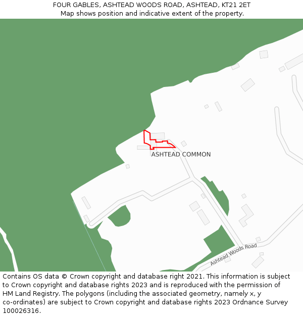 FOUR GABLES, ASHTEAD WOODS ROAD, ASHTEAD, KT21 2ET: Location map and indicative extent of plot