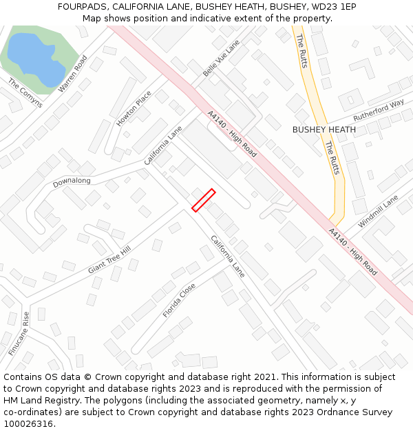 FOURPADS, CALIFORNIA LANE, BUSHEY HEATH, BUSHEY, WD23 1EP: Location map and indicative extent of plot
