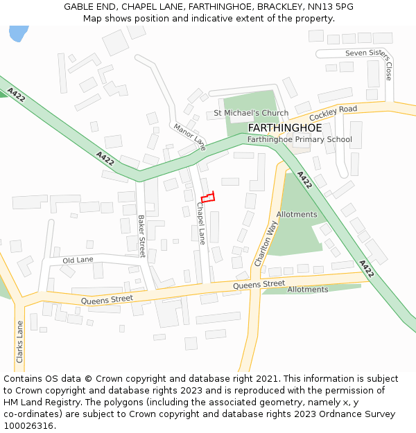GABLE END, CHAPEL LANE, FARTHINGHOE, BRACKLEY, NN13 5PG: Location map and indicative extent of plot