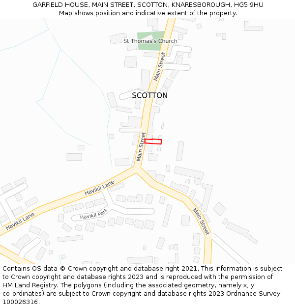 GARFIELD HOUSE, MAIN STREET, SCOTTON, KNARESBOROUGH, HG5 9HU: Location map and indicative extent of plot