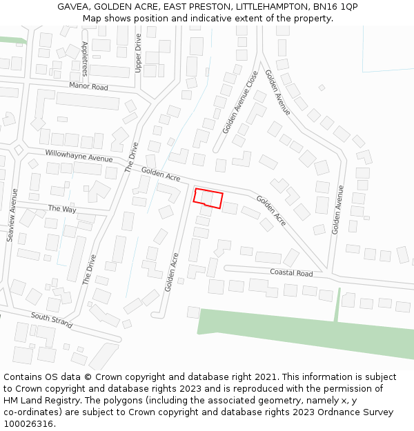 GAVEA, GOLDEN ACRE, EAST PRESTON, LITTLEHAMPTON, BN16 1QP: Location map and indicative extent of plot