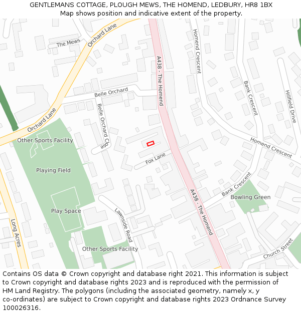 GENTLEMANS COTTAGE, PLOUGH MEWS, THE HOMEND, LEDBURY, HR8 1BX: Location map and indicative extent of plot
