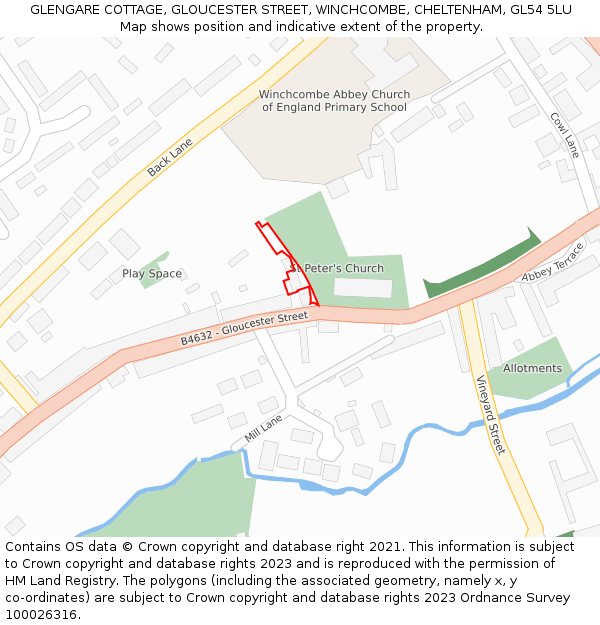 GLENGARE COTTAGE, GLOUCESTER STREET, WINCHCOMBE, CHELTENHAM, GL54 5LU: Location map and indicative extent of plot