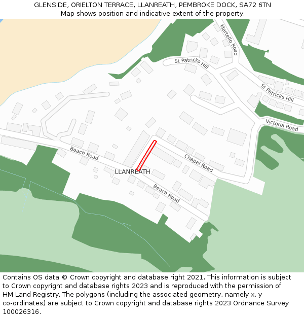 GLENSIDE, ORIELTON TERRACE, LLANREATH, PEMBROKE DOCK, SA72 6TN: Location map and indicative extent of plot