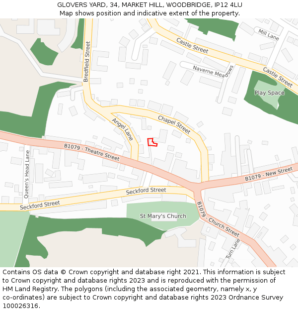 GLOVERS YARD, 34, MARKET HILL, WOODBRIDGE, IP12 4LU: Location map and indicative extent of plot