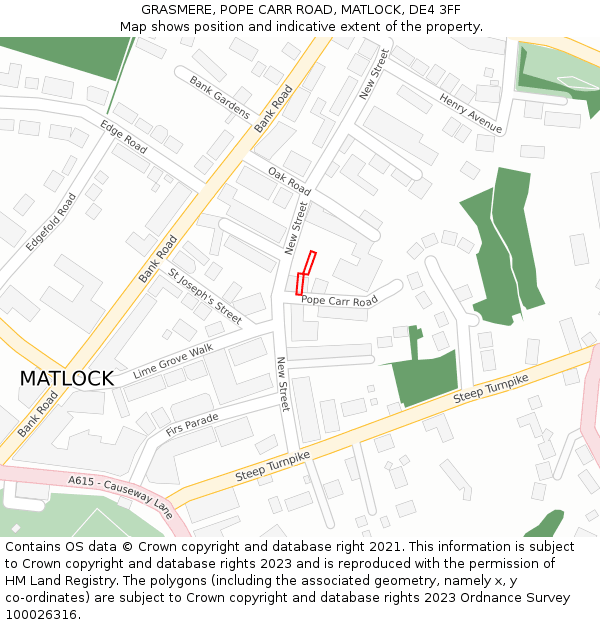 GRASMERE, POPE CARR ROAD, MATLOCK, DE4 3FF: Location map and indicative extent of plot