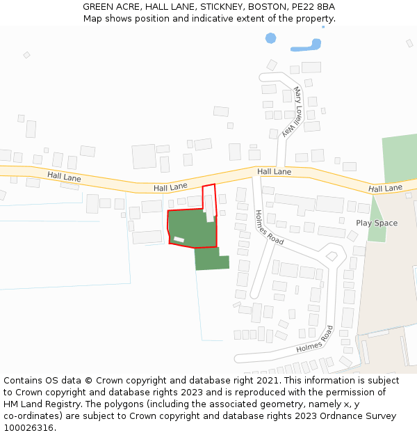GREEN ACRE, HALL LANE, STICKNEY, BOSTON, PE22 8BA: Location map and indicative extent of plot