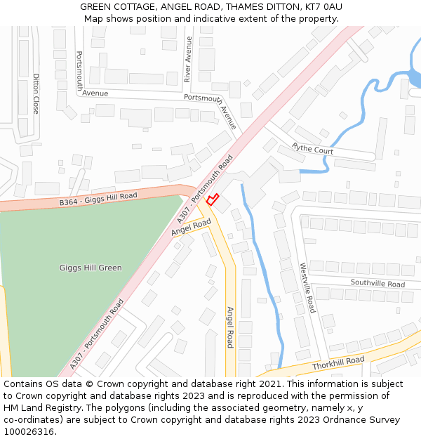 GREEN COTTAGE, ANGEL ROAD, THAMES DITTON, KT7 0AU: Location map and indicative extent of plot