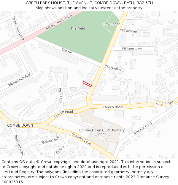GREEN PARK HOUSE, THE AVENUE, COMBE DOWN, BATH, BA2 5EH: Location map and indicative extent of plot