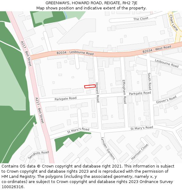 GREENWAYS, HOWARD ROAD, REIGATE, RH2 7JE: Location map and indicative extent of plot