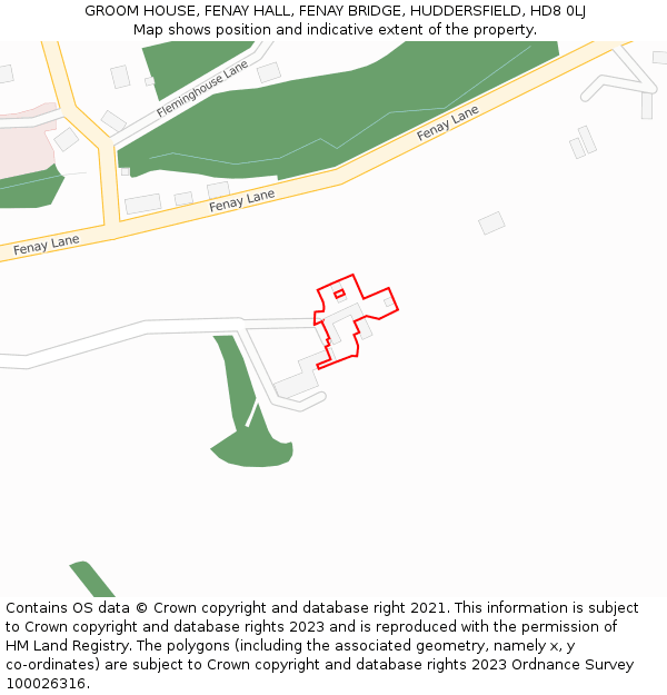 GROOM HOUSE, FENAY HALL, FENAY BRIDGE, HUDDERSFIELD, HD8 0LJ: Location map and indicative extent of plot