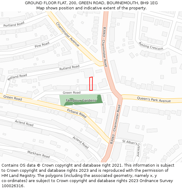 GROUND FLOOR FLAT, 200, GREEN ROAD, BOURNEMOUTH, BH9 1EG: Location map and indicative extent of plot