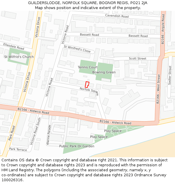 GUILDERSLODGE, NORFOLK SQUARE, BOGNOR REGIS, PO21 2JA: Location map and indicative extent of plot