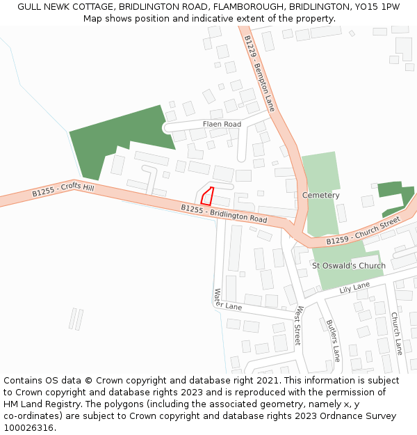 GULL NEWK COTTAGE, BRIDLINGTON ROAD, FLAMBOROUGH, BRIDLINGTON, YO15 1PW: Location map and indicative extent of plot
