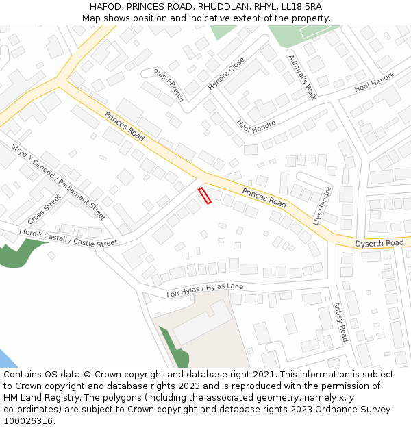 HAFOD, PRINCES ROAD, RHUDDLAN, RHYL, LL18 5RA: Location map and indicative extent of plot