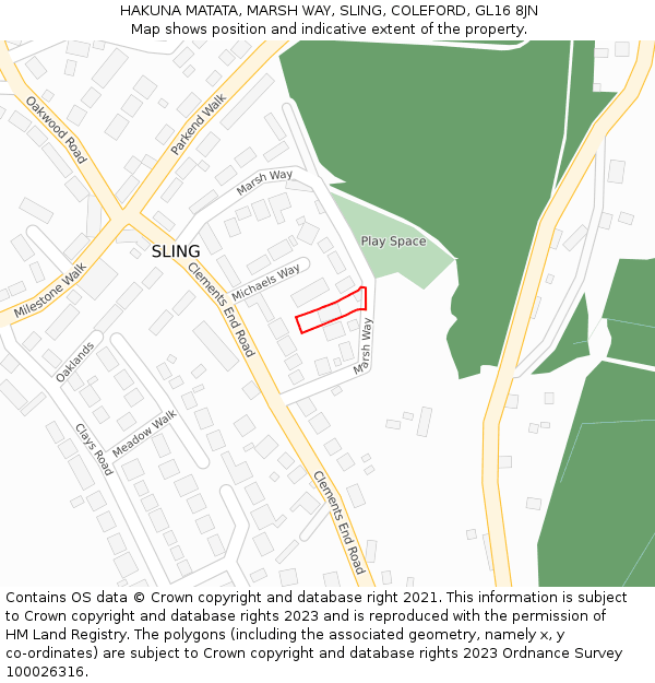 HAKUNA MATATA, MARSH WAY, SLING, COLEFORD, GL16 8JN: Location map and indicative extent of plot