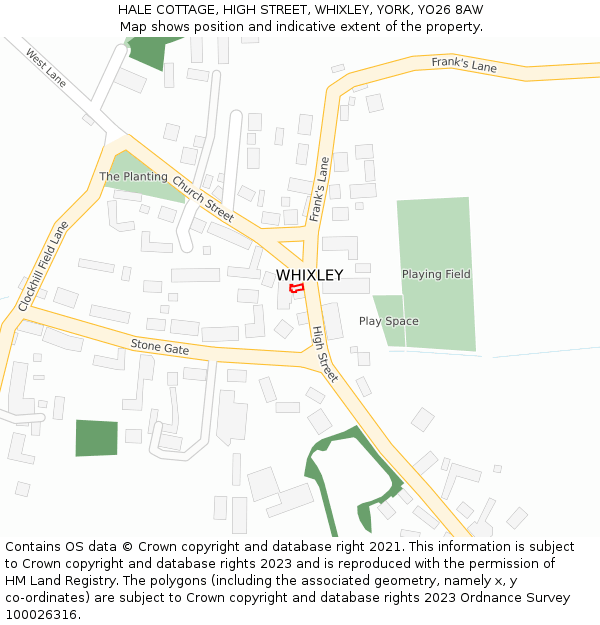 HALE COTTAGE, HIGH STREET, WHIXLEY, YORK, YO26 8AW: Location map and indicative extent of plot