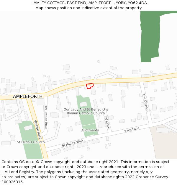 HAMLEY COTTAGE, EAST END, AMPLEFORTH, YORK, YO62 4DA: Location map and indicative extent of plot