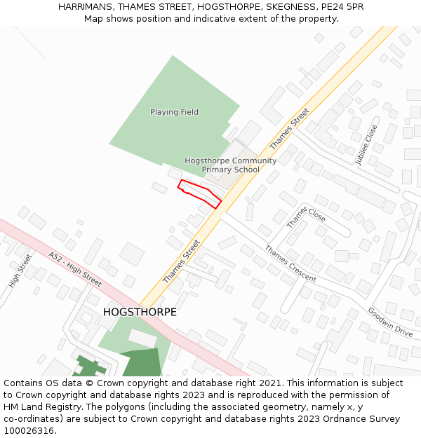 HARRIMANS, THAMES STREET, HOGSTHORPE, SKEGNESS, PE24 5PR: Location map and indicative extent of plot