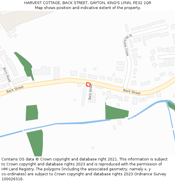 HARVEST COTTAGE, BACK STREET, GAYTON, KING'S LYNN, PE32 1QR: Location map and indicative extent of plot