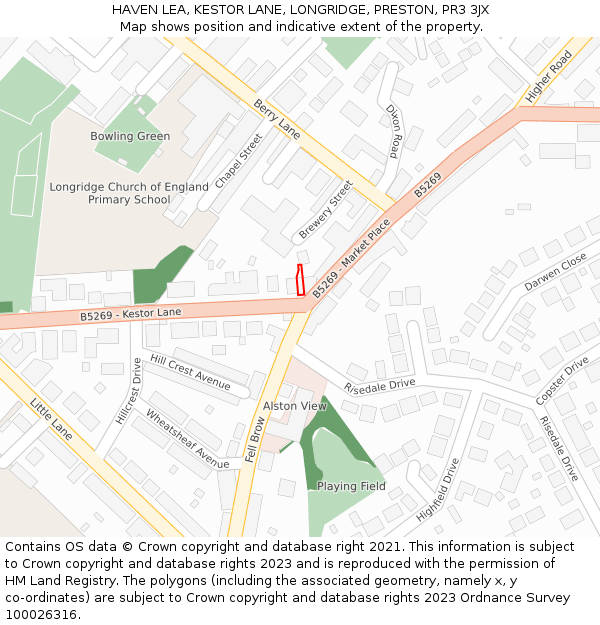 HAVEN LEA, KESTOR LANE, LONGRIDGE, PRESTON, PR3 3JX: Location map and indicative extent of plot