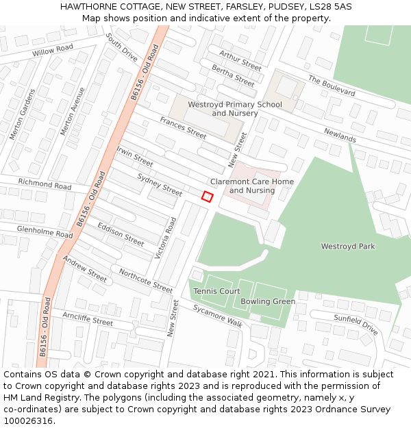 HAWTHORNE COTTAGE, NEW STREET, FARSLEY, PUDSEY, LS28 5AS: Location map and indicative extent of plot