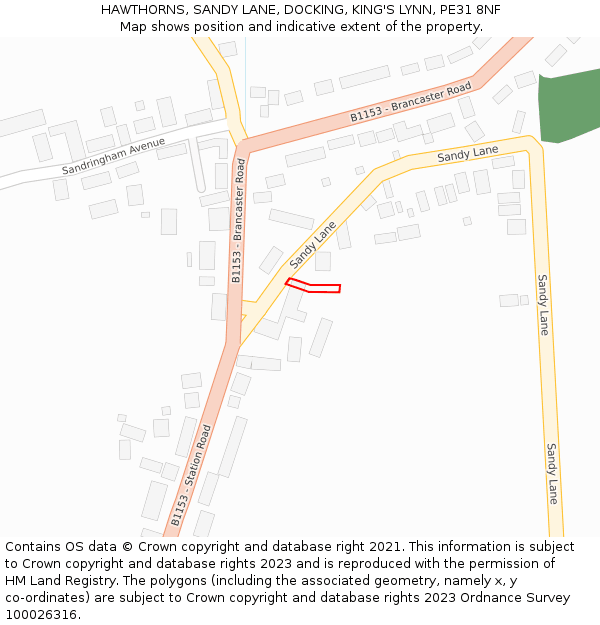 HAWTHORNS, SANDY LANE, DOCKING, KING'S LYNN, PE31 8NF: Location map and indicative extent of plot