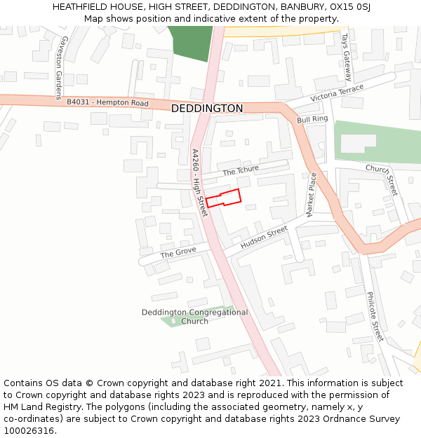 HEATHFIELD HOUSE, HIGH STREET, DEDDINGTON, BANBURY, OX15 0SJ: Location map and indicative extent of plot