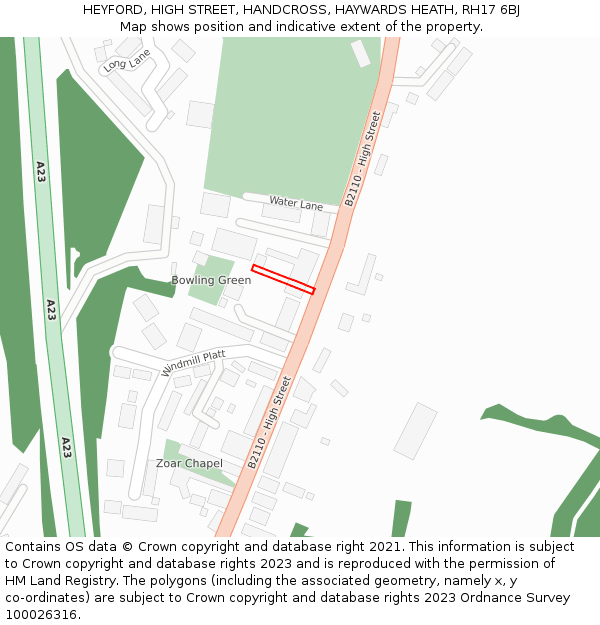 HEYFORD, HIGH STREET, HANDCROSS, HAYWARDS HEATH, RH17 6BJ: Location map and indicative extent of plot