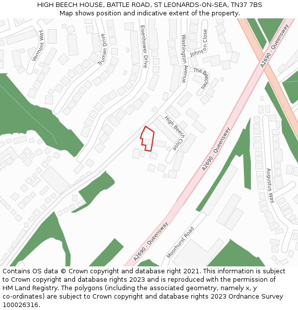 HIGH BEECH HOUSE, BATTLE ROAD, ST LEONARDS-ON-SEA, TN37 7BS: Location map and indicative extent of plot