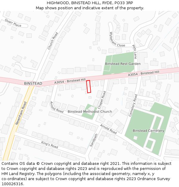 HIGHWOOD, BINSTEAD HILL, RYDE, PO33 3RP: Location map and indicative extent of plot