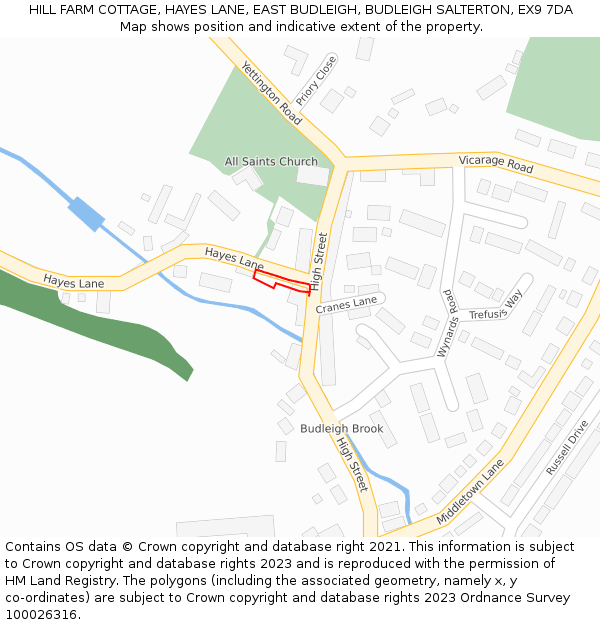 HILL FARM COTTAGE, HAYES LANE, EAST BUDLEIGH, BUDLEIGH SALTERTON, EX9 7DA: Location map and indicative extent of plot