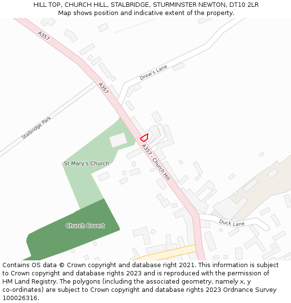 HILL TOP, CHURCH HILL, STALBRIDGE, STURMINSTER NEWTON, DT10 2LR: Location map and indicative extent of plot