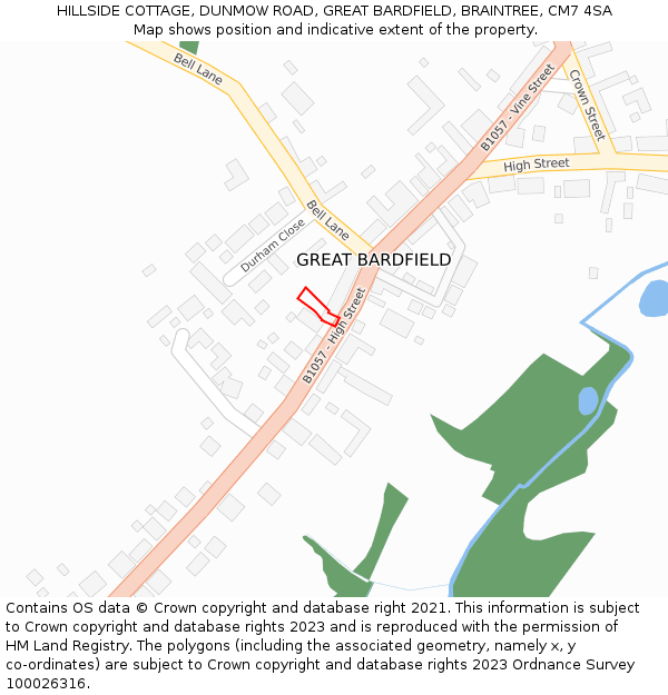 HILLSIDE COTTAGE, DUNMOW ROAD, GREAT BARDFIELD, BRAINTREE, CM7 4SA: Location map and indicative extent of plot