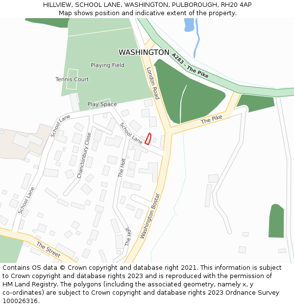 HILLVIEW, SCHOOL LANE, WASHINGTON, PULBOROUGH, RH20 4AP: Location map and indicative extent of plot