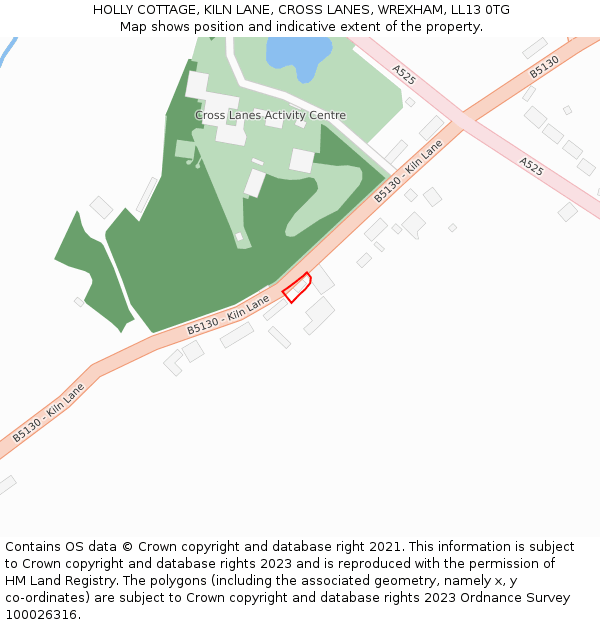 HOLLY COTTAGE, KILN LANE, CROSS LANES, WREXHAM, LL13 0TG: Location map and indicative extent of plot