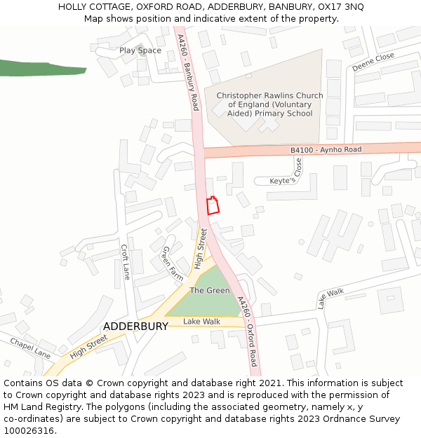 HOLLY COTTAGE, OXFORD ROAD, ADDERBURY, BANBURY, OX17 3NQ: Location map and indicative extent of plot